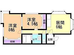 ルミエール宮の森 2DKの間取図画像