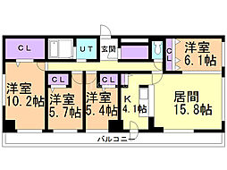 スペチアーレ伏見ＷＥＳＴ 10階4LDKの間取り