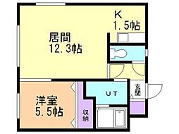 プレステージ知事公館 2階1LDKの間取り