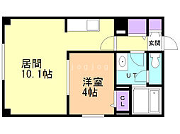 レコルト円山 2階1LDKの間取り