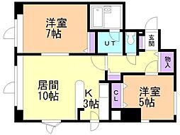 札幌市営東西線 西18丁目駅 徒歩3分の賃貸マンション 4階2LDKの間取り