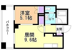 ラフィネタワー札幌南3条 14階1DKの間取り