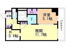 レジディア大通公園 11階1LDKの間取り