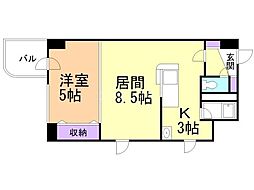 コトン大通中央 2階1LDKの間取り