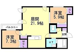 札幌市営東豊線 豊水すすきの駅 徒歩4分の賃貸マンション 4階2LDKの間取り