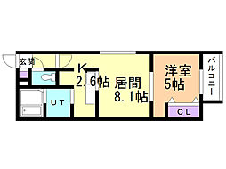 ブランシャール行啓通 2階1LDKの間取り