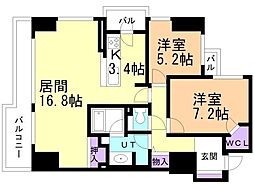 シティハウス札幌大通東 15階2LDKの間取り