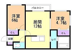 KKルミナス 2LDKの間取図画像