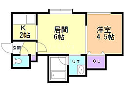 アイコートＮ8 1階1LDKの間取り