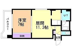 デュ　アンジュ北円山 2階1LDKの間取り