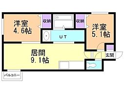 Ｍａｎｙ’ｓＣｏｕｒｔ　Ｎ6（メニーズコートＮ6） 2階2LDKの間取り