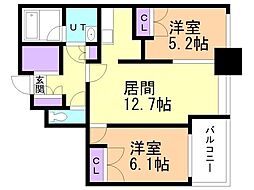 ラフィネタワー札幌南3条 2LDKの間取図画像