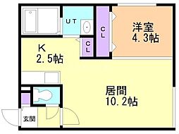 札幌市中央区南十二条西14丁目アパート 1LDKの間取図画像