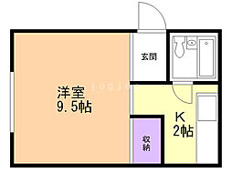 セザール第2札幌 1Kの間取図画像
