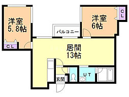 メニーズコート山鼻 2LDKの間取図画像