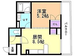 リヴィテージ中島公園 1LDKの間取図画像