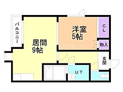 フォンテーヌ村川 1LDKの間取図画像