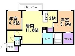 ブランシャール円山医大前 2LDKの間取図画像