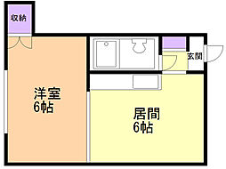 カトレアパークイレブン 1DKの間取図画像