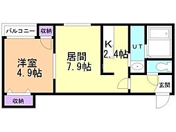 アベニールE5BLDG. 1LDKの間取図画像