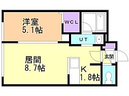 シャンボール琴似 1LDKの間取図画像