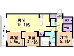 札幌市中央区南六条西20丁目マンション 3LDKの間取図画像