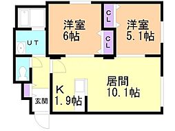 ラピスブラオニ二十四軒 2LDKの間取図画像