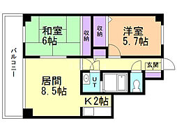 エステイツ南4条 2LDKの間取図画像