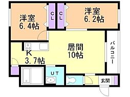 グランメール円山 2LDKの間取図画像
