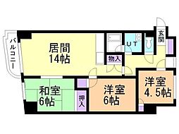 しんかわコーポ円山公園 3LDKの間取図画像
