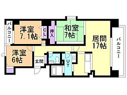 ブライトン円山 3LDKの間取図画像