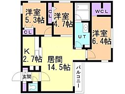 札幌市中央区南十三条西13丁目マンション 3LDKの間取図画像