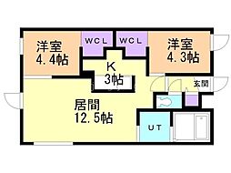 LiveaseKitamaruyama 2LDKの間取図画像