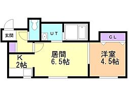 GrandirMARUYAMAEAST 1LDKの間取図画像