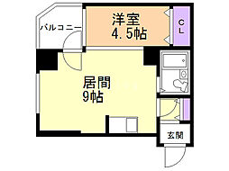 セザール第二円山公園 1DKの間取図画像