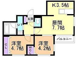 ビッグレジデンス中島公園 2LDKの間取図画像