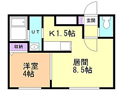 クローバー円山南 1LDKの間取図画像