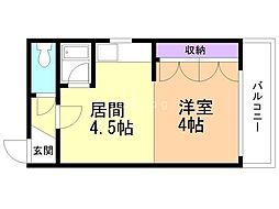 ヴァンクール北5条 1DKの間取図画像