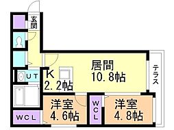 URBANFLATS二十四軒 2LDKの間取図画像