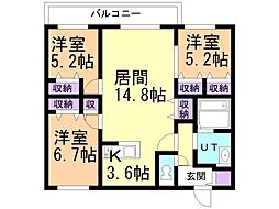 札幌市中央区南二十六条西9丁目マンション 3LDKの間取図画像