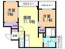 パーク北円山館ウエスト 2LDKの間取図画像