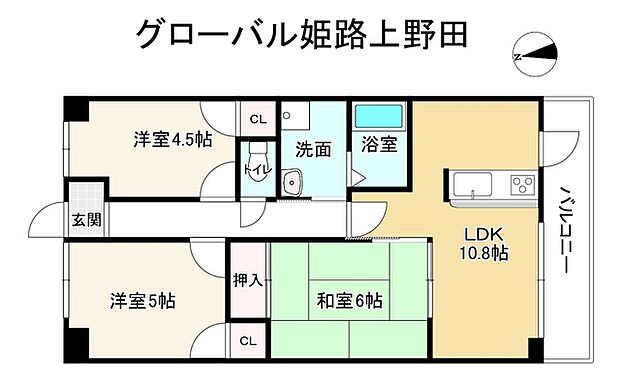 グローバル姫路上野田(3LDK) 4階の間取り