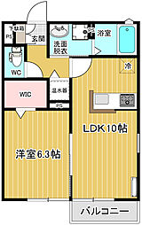 エル・カステール篠A 1LDKの間取図画像