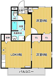 サンガーデン宮本E 2LDKの間取図画像
