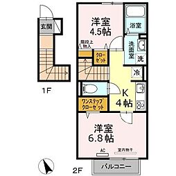 エウロス平尾 2階2Kの間取り