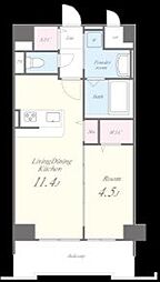 ドゥバーグ渡辺通 1LDKの間取図画像