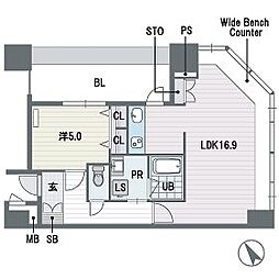 KDXレジデンス大濠ハーバービュータワー 1LDKの間取図画像