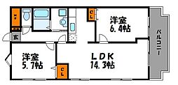 ティ・ファインズ平尾 2LDKの間取図画像