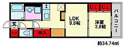 KDX清水レジデンス 1LDKの間取図画像