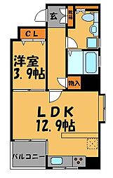 エルフィナ天神北 1LDKの間取図画像